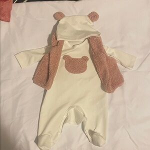 Baby Girl Teddy Bear Sherpa Outfit Set – Cozy Footie + Hat